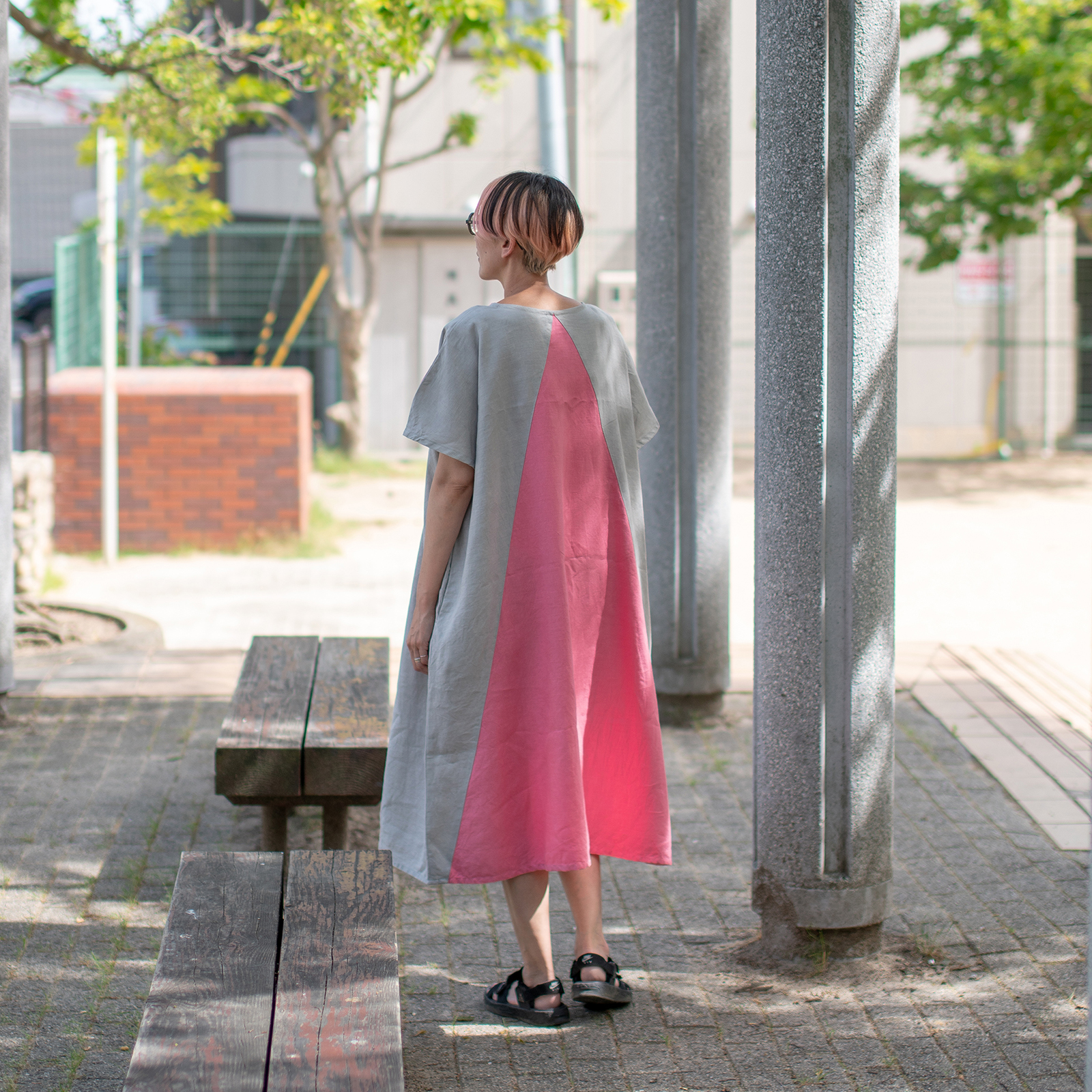 Linen - Stone x Flower Pink